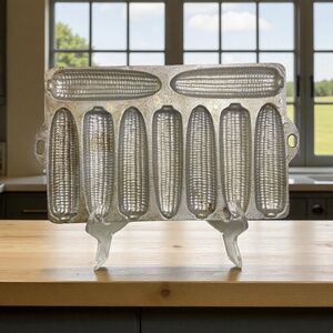 Vtg CAST ALUMINUM Cornbread Pan 9 Ear Corn Cob Stick Unmarked Muffin Pan Mold